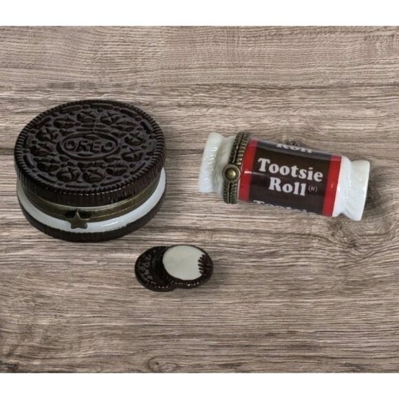 PHB Trinket Box Oreo Cookie Tootsie Roll Porcelain Hinged Collection Set Of 2 - Picture 1 of 16